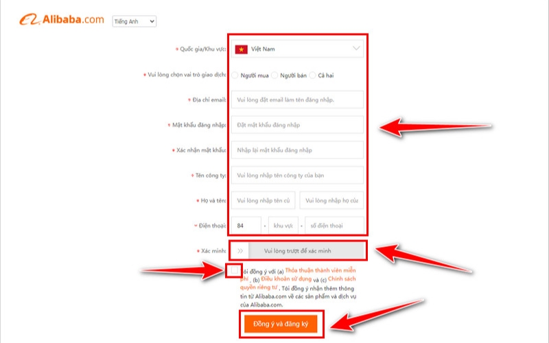 tạo tài khoản trên alibaba
